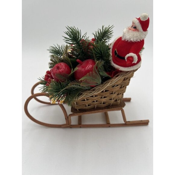 Vintage BoHo Kitsch Floral Christmas Holiday Arrangement in Wicker Sleigh - Picture 7 of 7